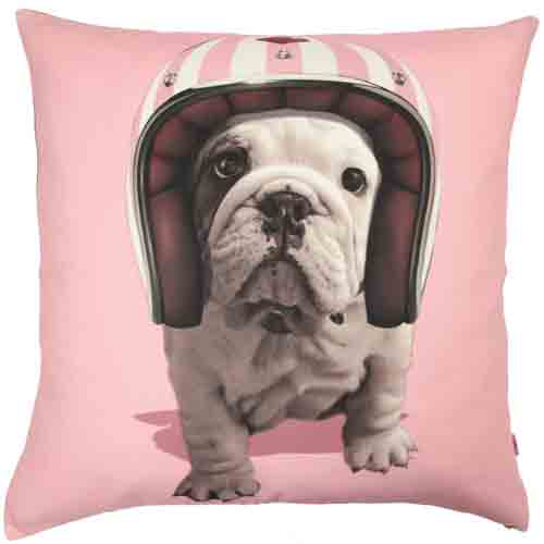 Kissenhülle „Hund mit Helm“, rosé