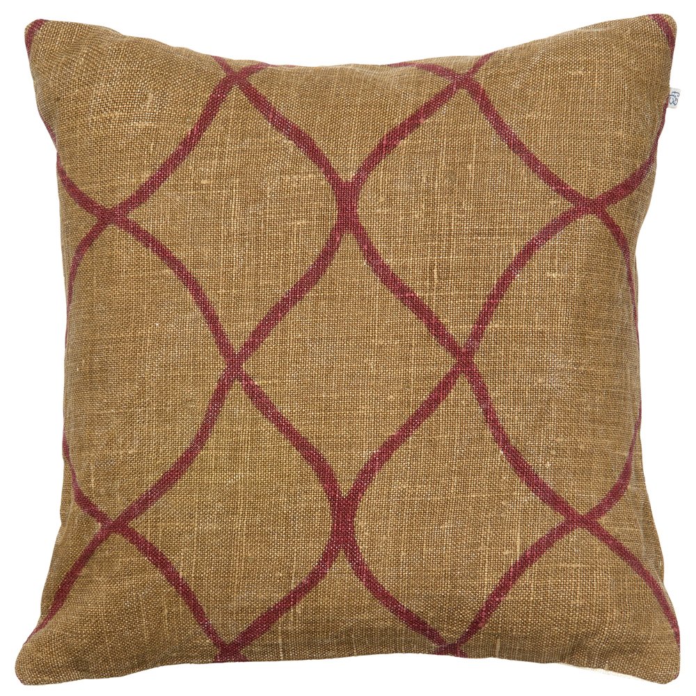 Kissenhülle, Chhatwal-Jonsson,Leinen, beige / rubinrot