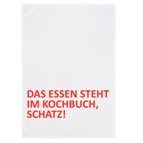 Geschirrtuch „Das Essen steht im Kochbuch…“ von 17;30