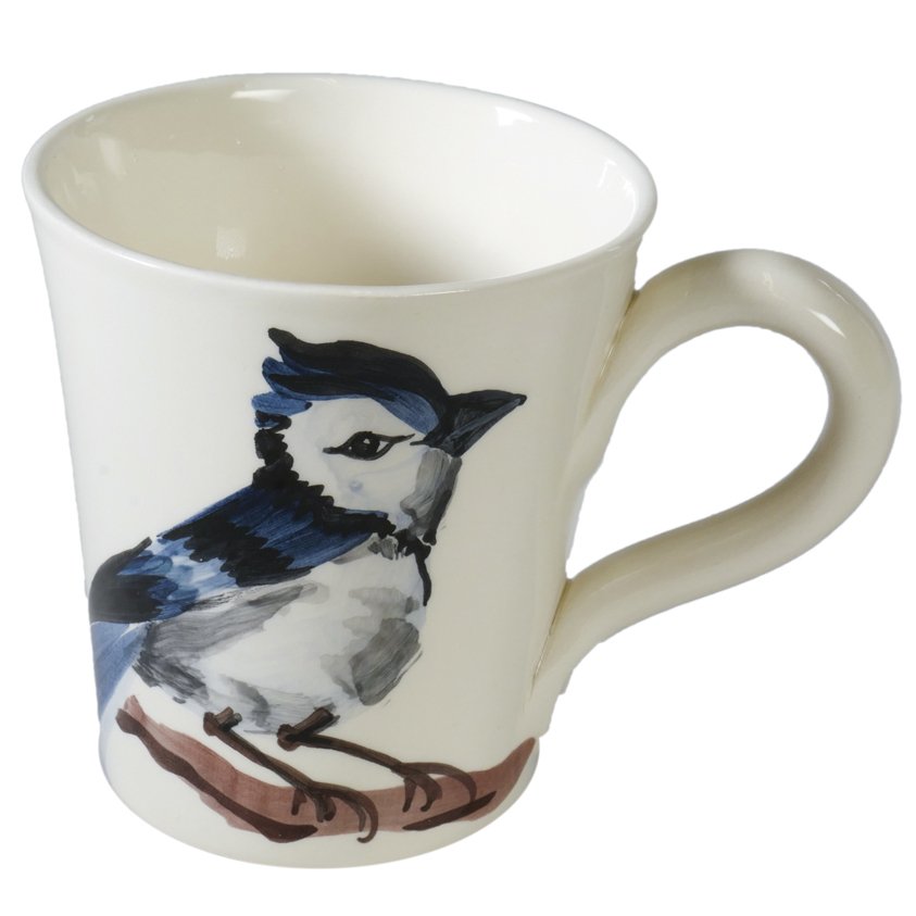 Große Tasse aus Italien, handbemalt, „Blauer Vogel“ von Virginia Casa