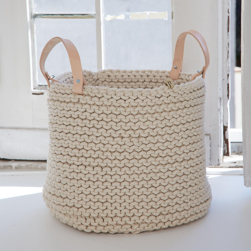 Strickkorb mit Lederhenkel, L