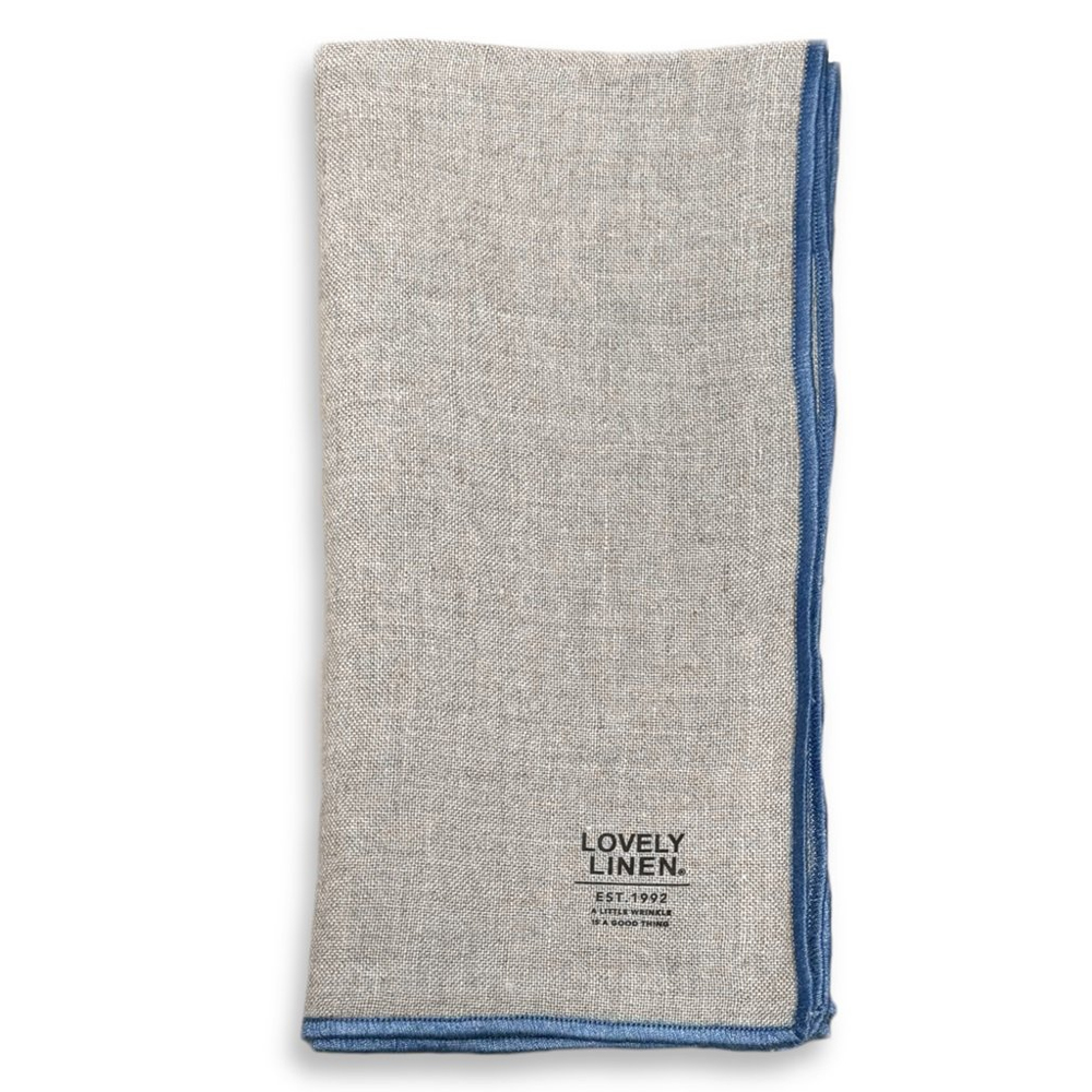 Serviette, Leinen, Lovely Linen, beige mit blauer Kante