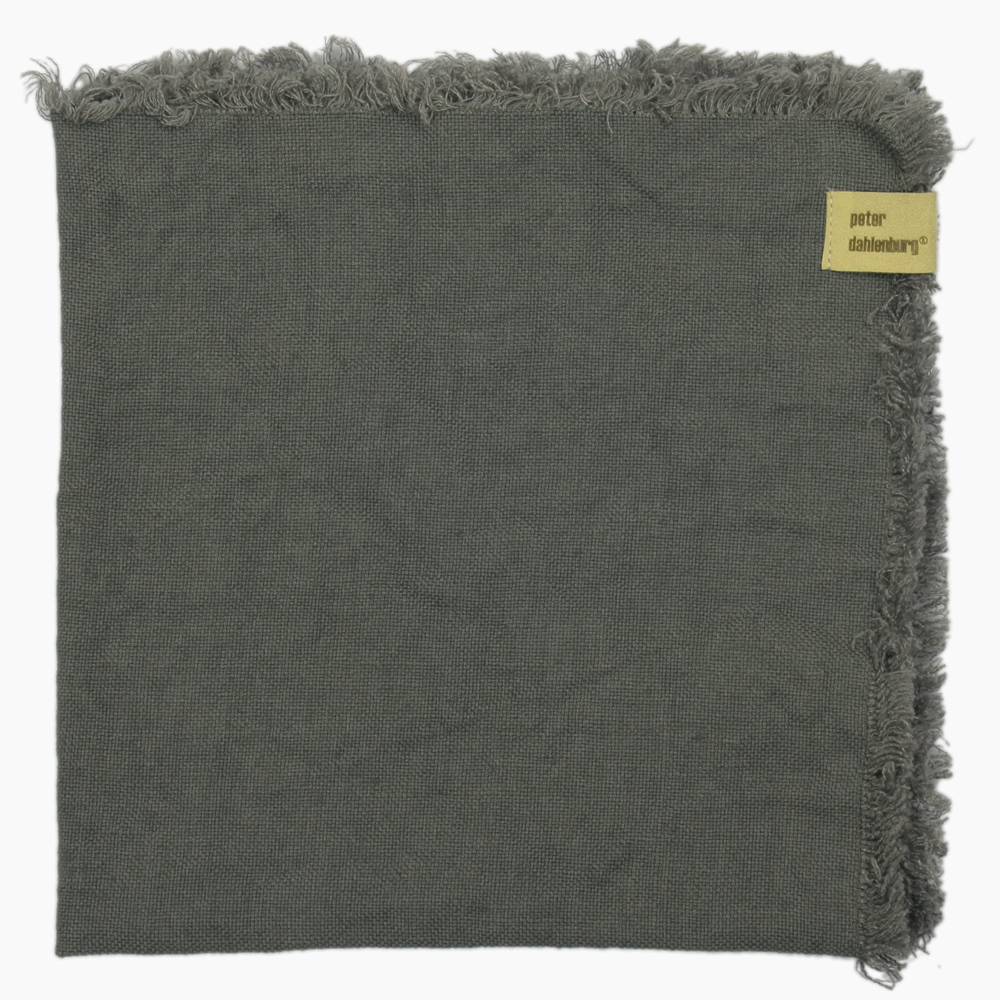 Serviette mit Fransen, schweres Leinen, stonewashed, Peter Dahlenburg, anthrazit