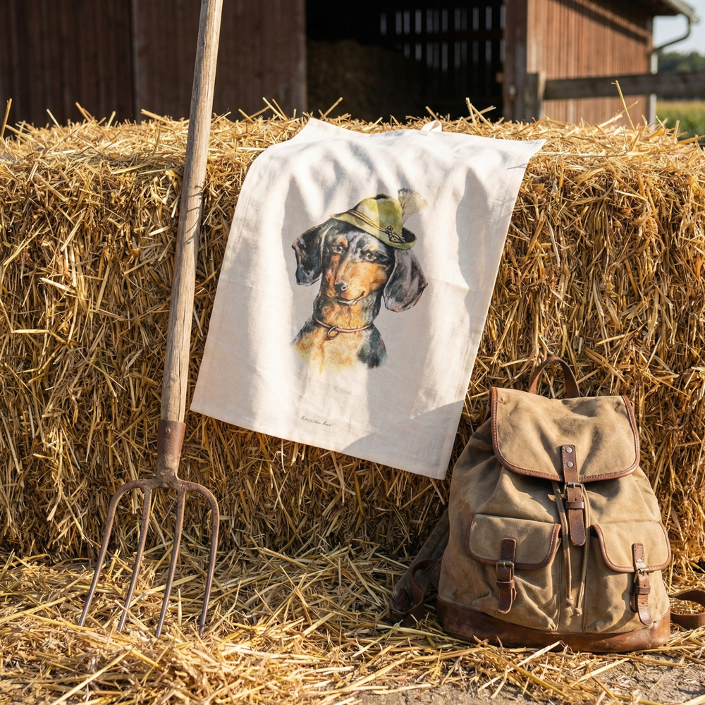 Geschirrtuch, Handdruck, Leinen