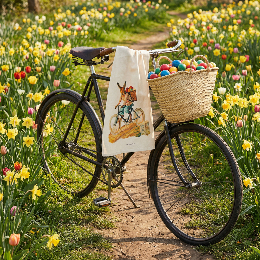 Geschirrtuch, Handdruck, Leinen