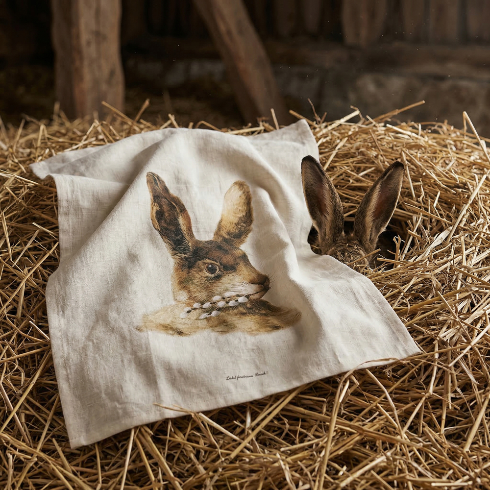 Geschirrtuch, Handdruck, Leinen