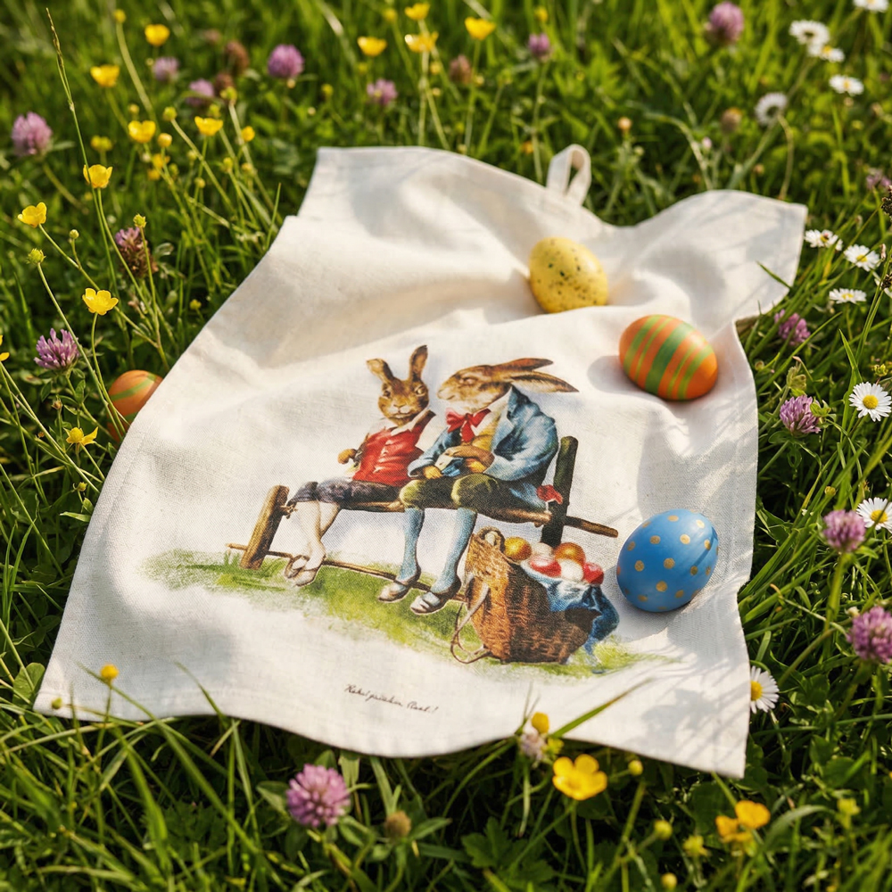 Geschirrtuch, Handdruck, Leinen