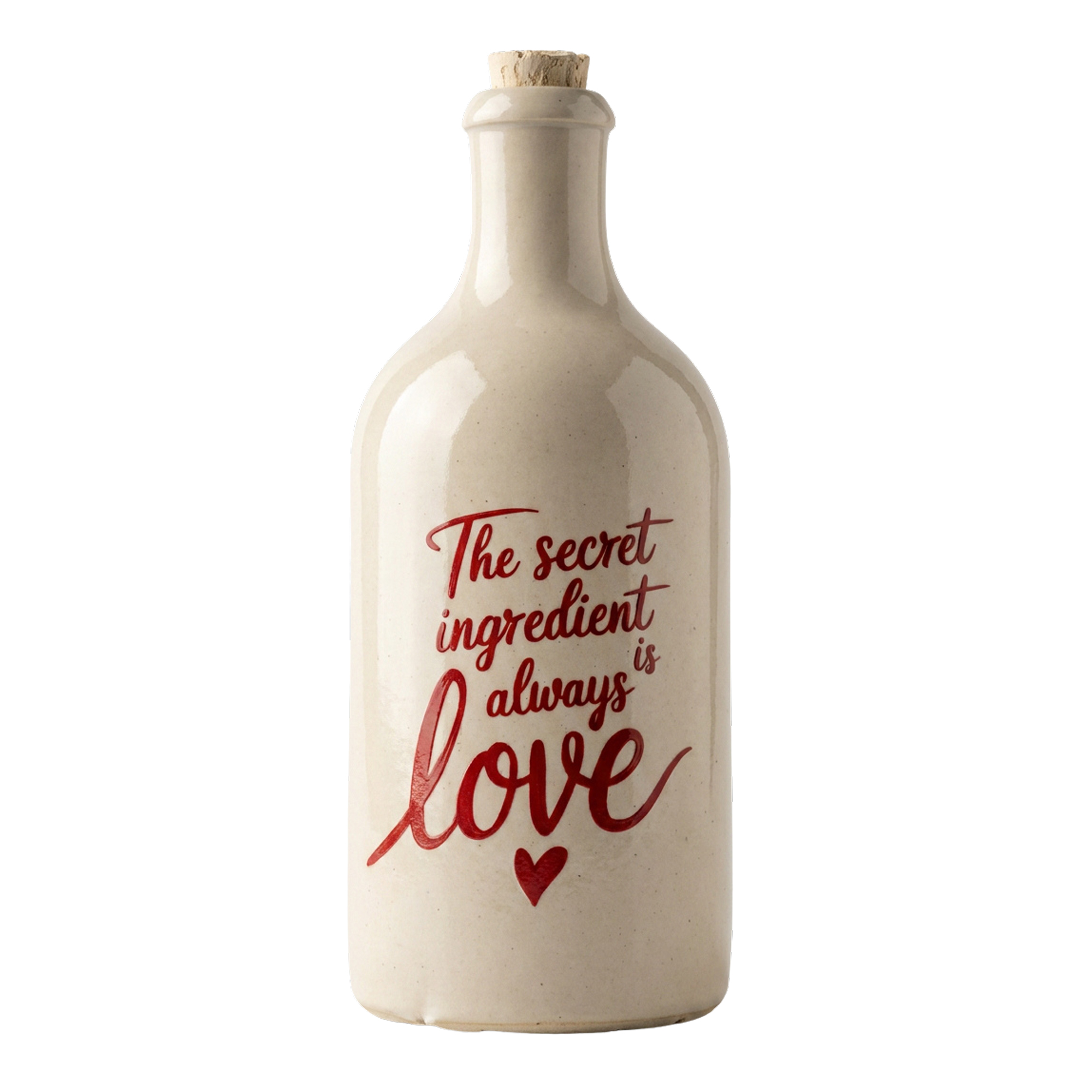 Keramikflaschen für Olivenöl, „The secret ingredient is always love““