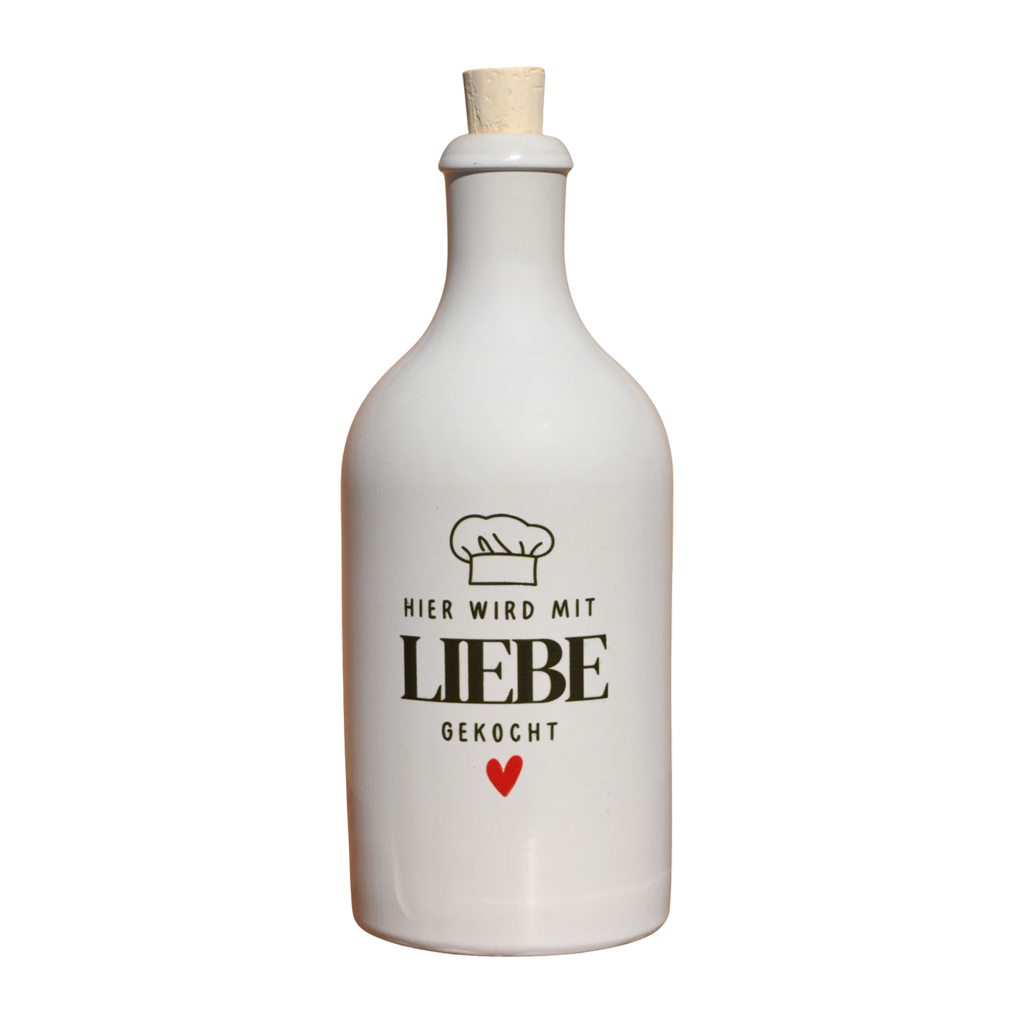 Keramikflaschen für Olivenöl, „Hier wird mit Liebe gekocht“